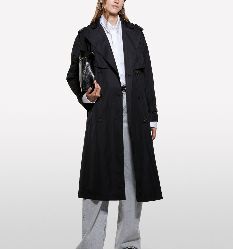 Schwarzer Trenchcoat mit bequemer Passform und Gürtel - trenchcoats und regenjacken für damen - Schwarz | Sisley image number 1
